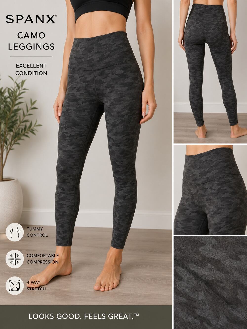SPANX Camo High Rise Compression Leggings Women’s Excellent Condition